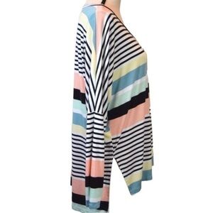 My Story Step Hem Dolman Sleeve Multi Color Striped‎ Tunic Top, Large Stretchy